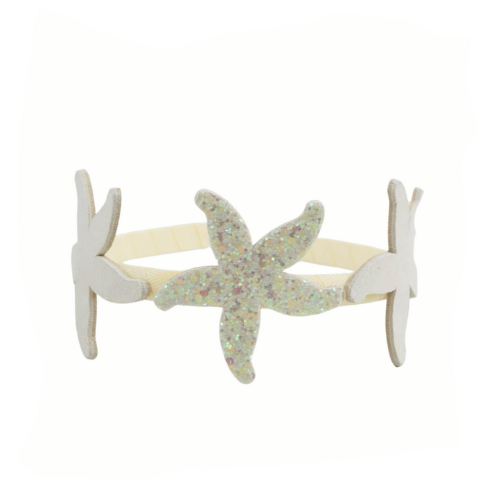 Ivory Headband For Girls With Three Starfish image 1