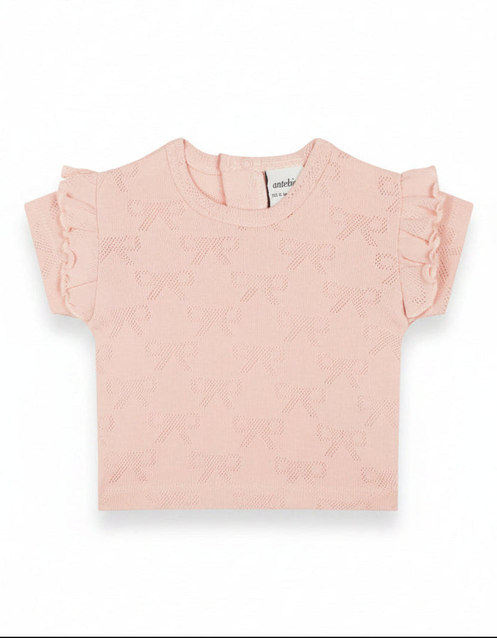 Ribbon Jacquard Ruffled T-Shirt