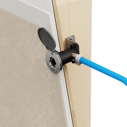 A render displaying the proper install of the bracket mounting sleeve v1+ with a house hydrant v1+.