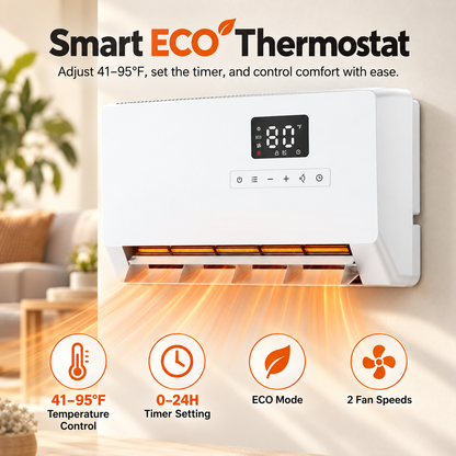 🔥 Winter Sale – 1500W Wall-Mounted Space Heater with Remote, ECO Thermostat & 120° Oscillation