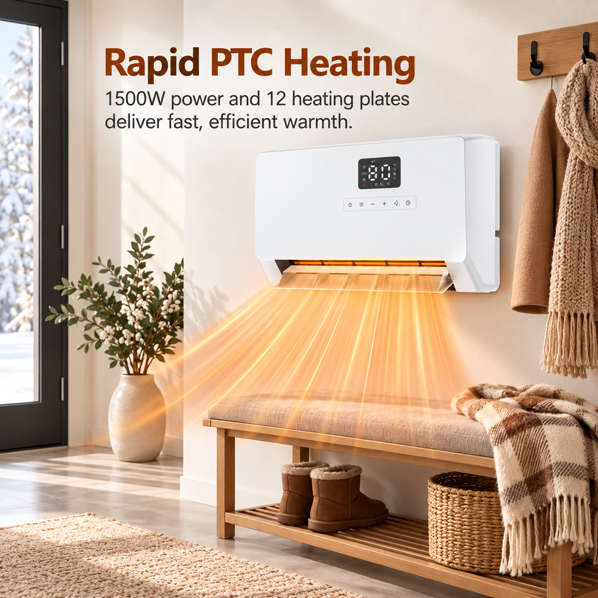 🔥 Winter Sale – 1500W Wall-Mounted Space Heater with Remote, ECO Thermostat & 120° Oscillation