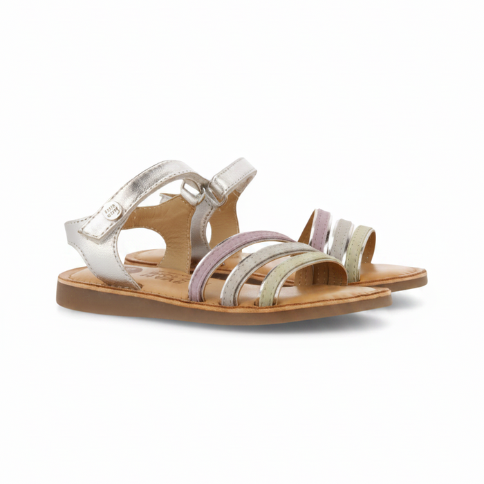 Angeja Girls Silver Sandals With Metallic Piping