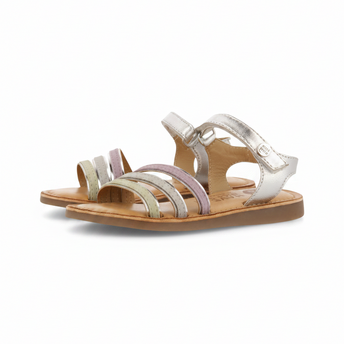 Angeja Girls Silver Sandals With Metallic Piping image 0