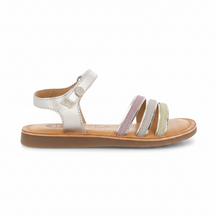 Angeja Girls Silver Sandals With Metallic Piping image 1