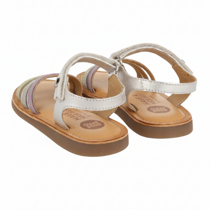 Angeja Girls Silver Sandals With Metallic Piping image 3
