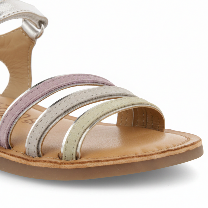 Angeja Girls Silver Sandals With Metallic Piping