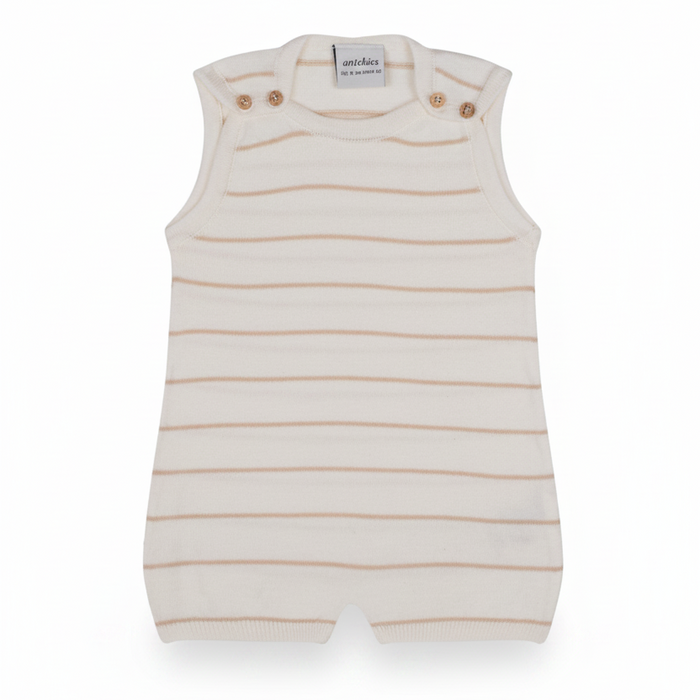 Beige Striped White Knit Playsuit