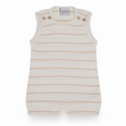 Beige Striped White Knit Playsuit