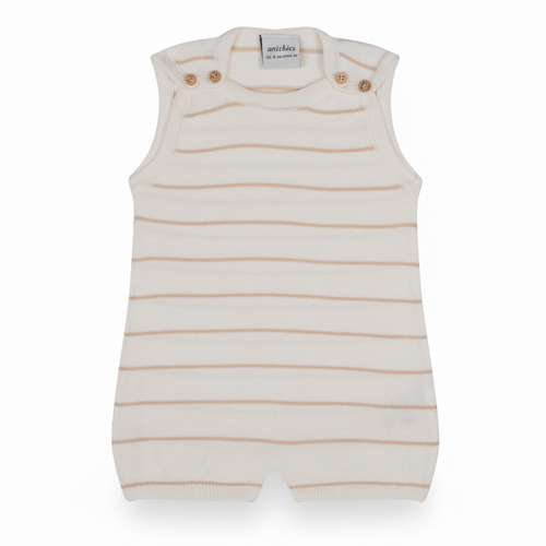 Beige Striped White Knit Playsuit