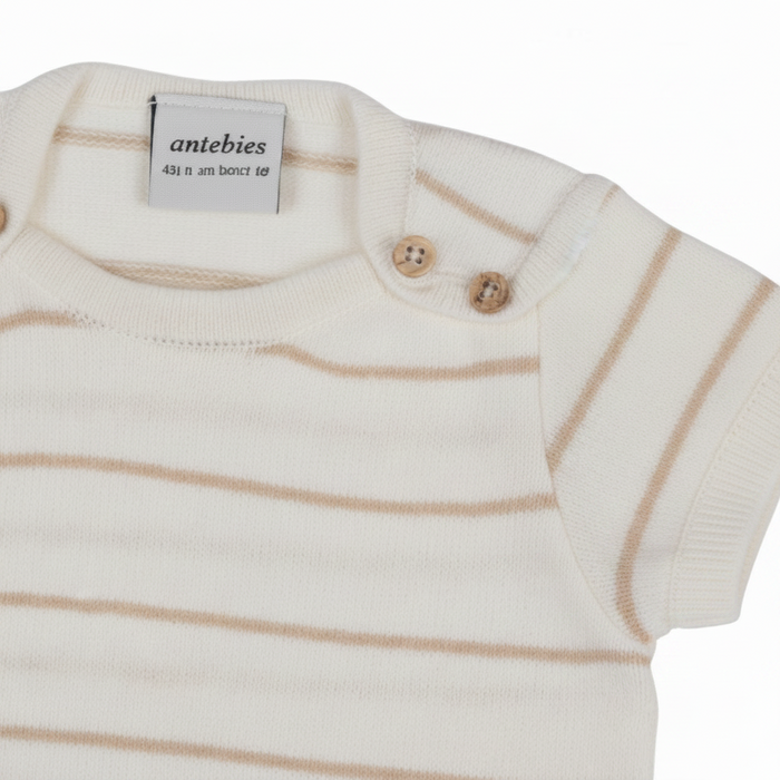 Beige Striped White Knit Playsuit