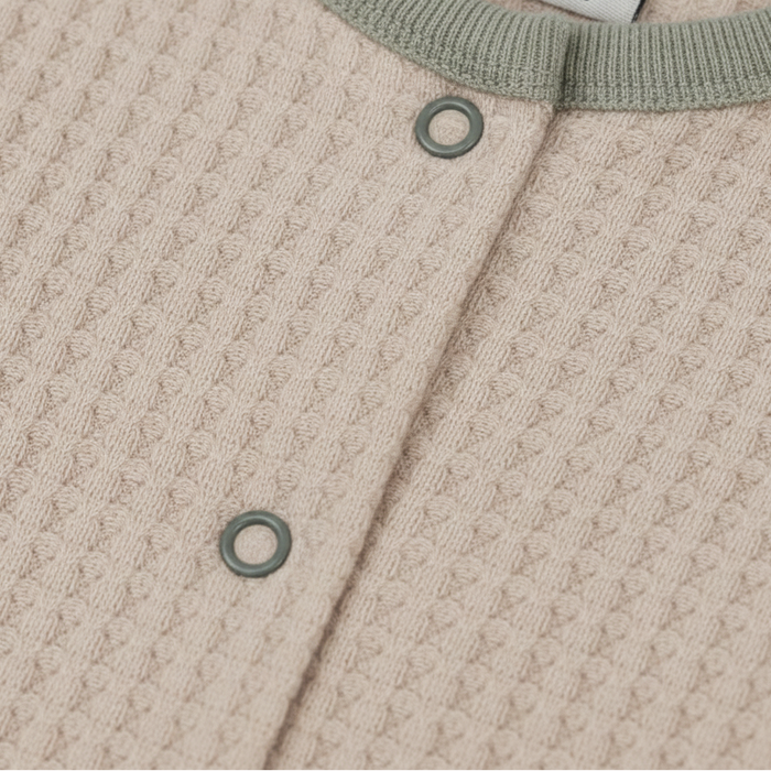 Beige Waffle Footsie With Contrast Green