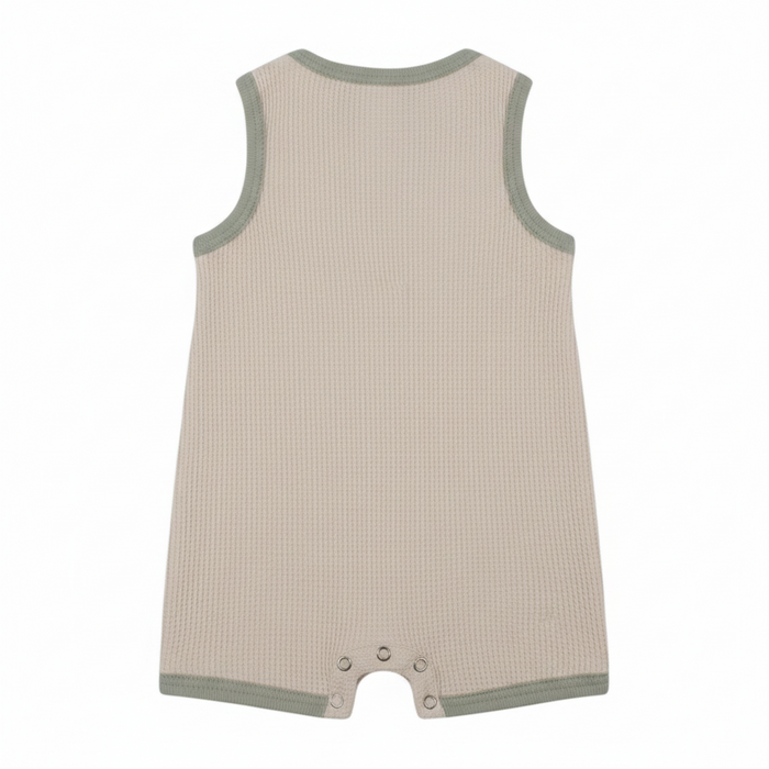 Beige Waffle Playsuit With Contrast Green