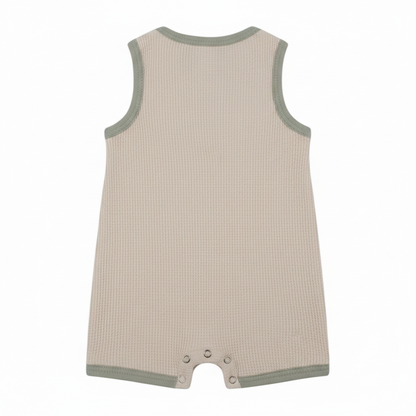 Beige Waffle Playsuit With Contrast Green