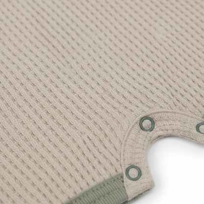 Beige Waffle Playsuit With Contrast Green