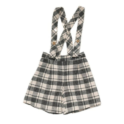 Black And Ivory Plaids Nature Shorts With Suspenders image 0
