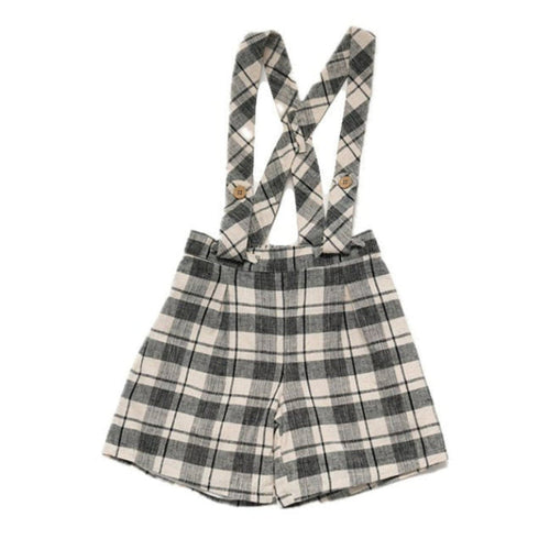 Black And Ivory Plaids Nature Shorts With Suspenders image 0