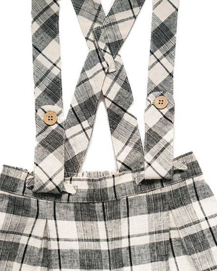 Black And Ivory Plaids Nature Shorts With Suspenders image 1