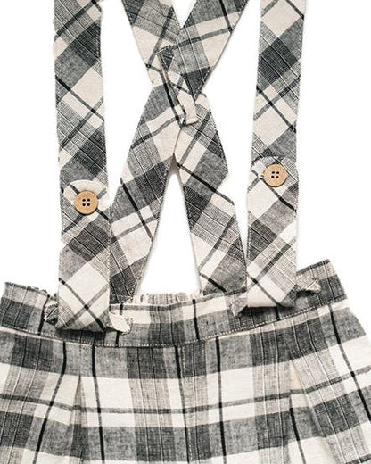 Black And Ivory Plaids Nature Shorts With Suspenders image 1