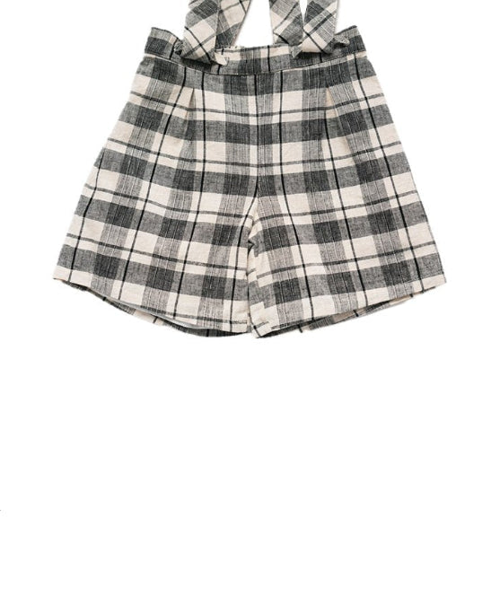 Black And Ivory Plaids Nature Shorts With Suspenders image 2
