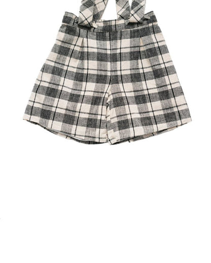 Black And Ivory Plaids Nature Shorts With Suspenders image 2