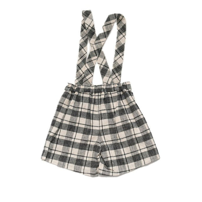 Black And Ivory Plaids Nature Shorts With Suspenders image 3