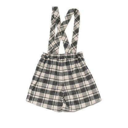 Black And Ivory Plaids Nature Shorts With Suspenders image 3