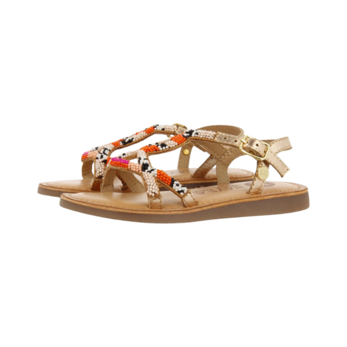 Calapan Girls Leather Sandals With Pink Geometric Embroidery image 0