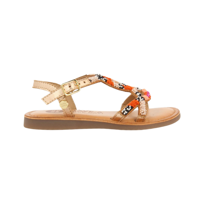 Calapan Girls Leather Sandals With Pink Geometric Embroidery image 3