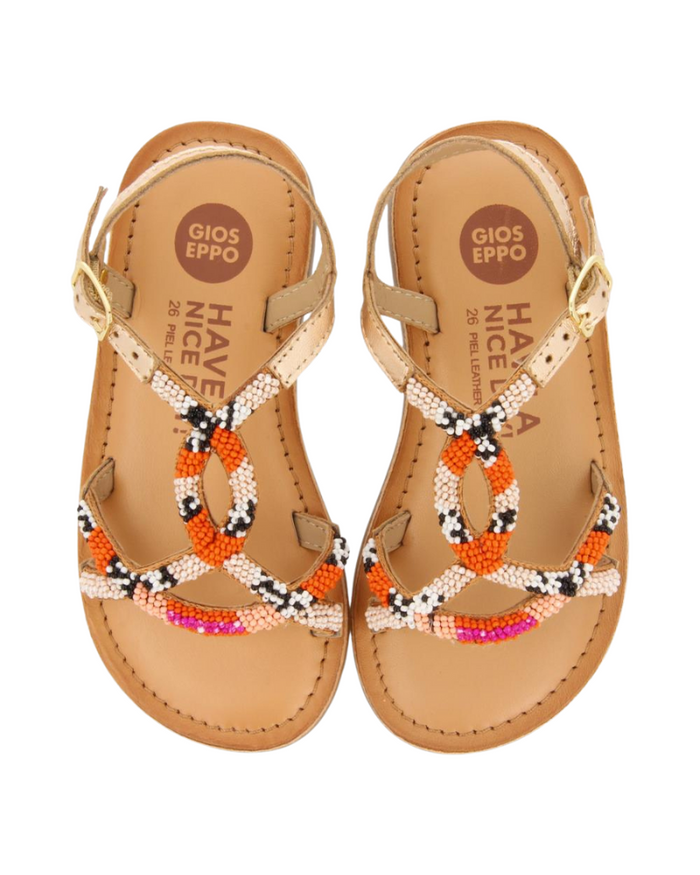 Calapan Girls Leather Sandals With Pink Geometric Embroidery image 1