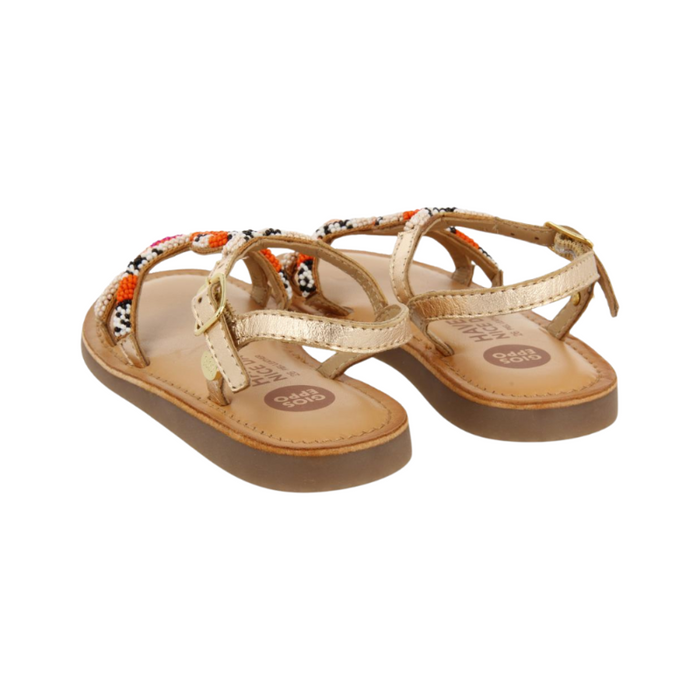 Calapan Girls Leather Sandals With Pink Geometric Embroidery image 2