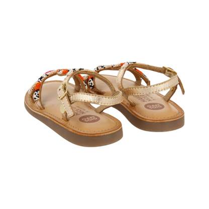 Calapan Girls Leather Sandals With Pink Geometric Embroidery image 2