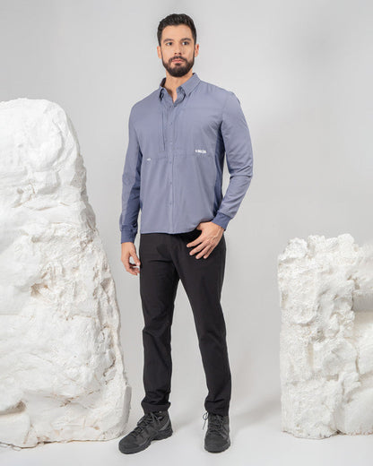 Camisa Outdoor Navío, Gris, detalle, fit Relajado, Poliéster, con Lavar a máquina con ciclo delicado de agua fría, ideal para oficina