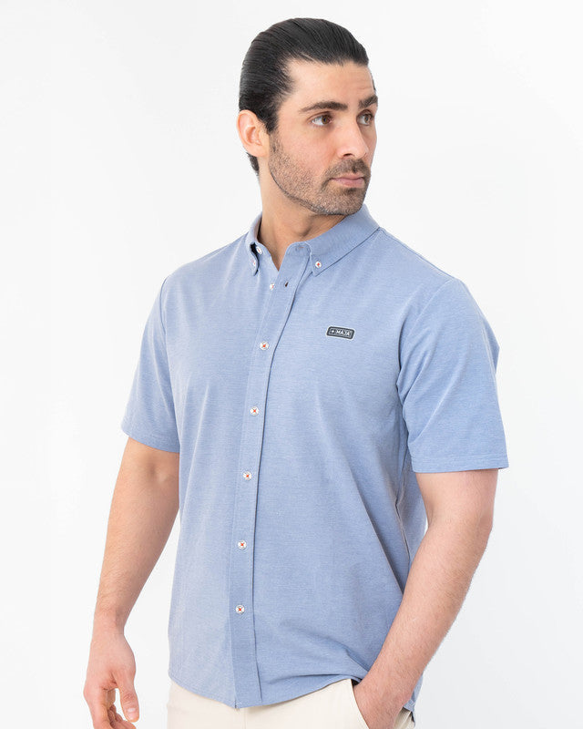 Camisa MAJA® Oxford, Azul cielo, vista frontal, fit Slim, Poliéster, con Tela estiramiento 4 vías, ideal para oficina