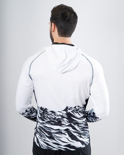 Camiseta Performance con Máscara Ambición, Patrón rocamar blanco, vista posterior, fit Relajado, Poliéster, con Lavar a máquina con ciclo delicado de agua fría, uso versátil