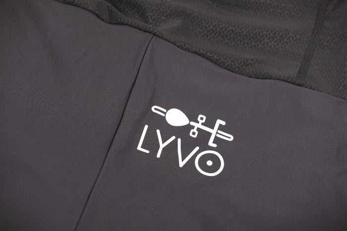 Lyvo Logo close up on rear of shorts- Lyvo Cycling