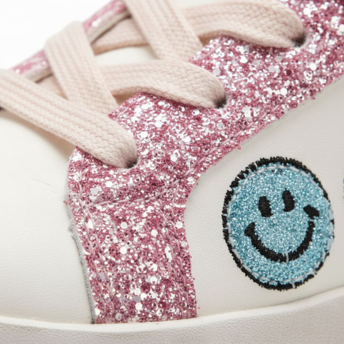 Charlotte Smiley Face Fuzzy Patch Sneakers