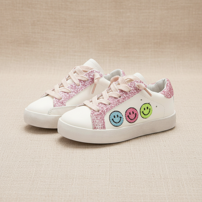 Charlotte Smiley Face Fuzzy Patch Sneakers