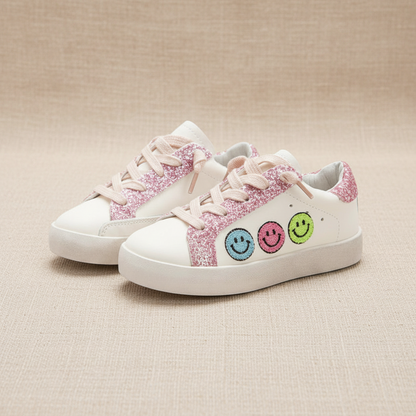 Charlotte Smiley Face Fuzzy Patch Sneakers
