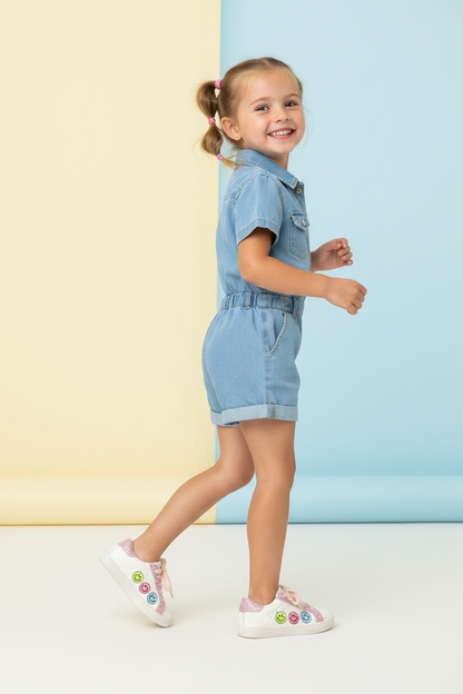 Charlotte Smiley Face Fuzzy Patch Sneakers