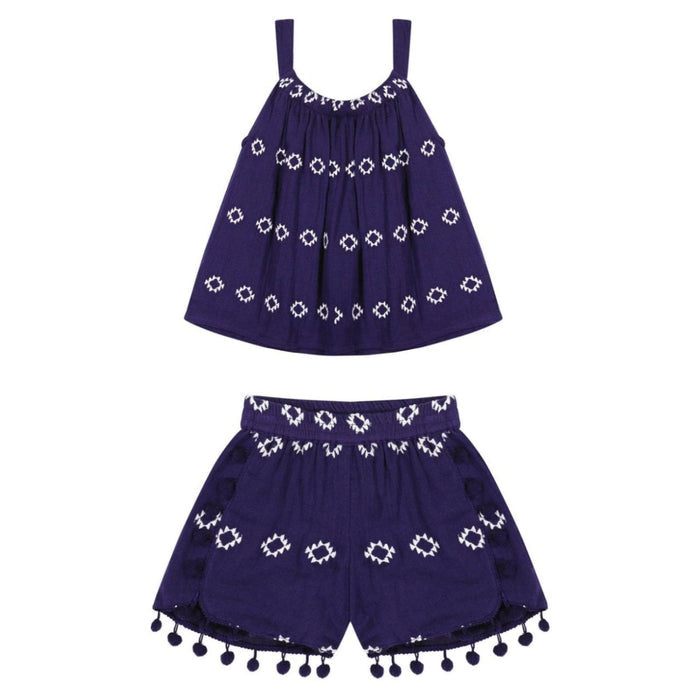 Colette Girl's Top And Short Set Navy Embroidery image 0