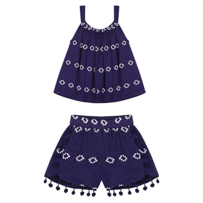 Colette Girl's Top And Short Set Navy Embroidery image 0