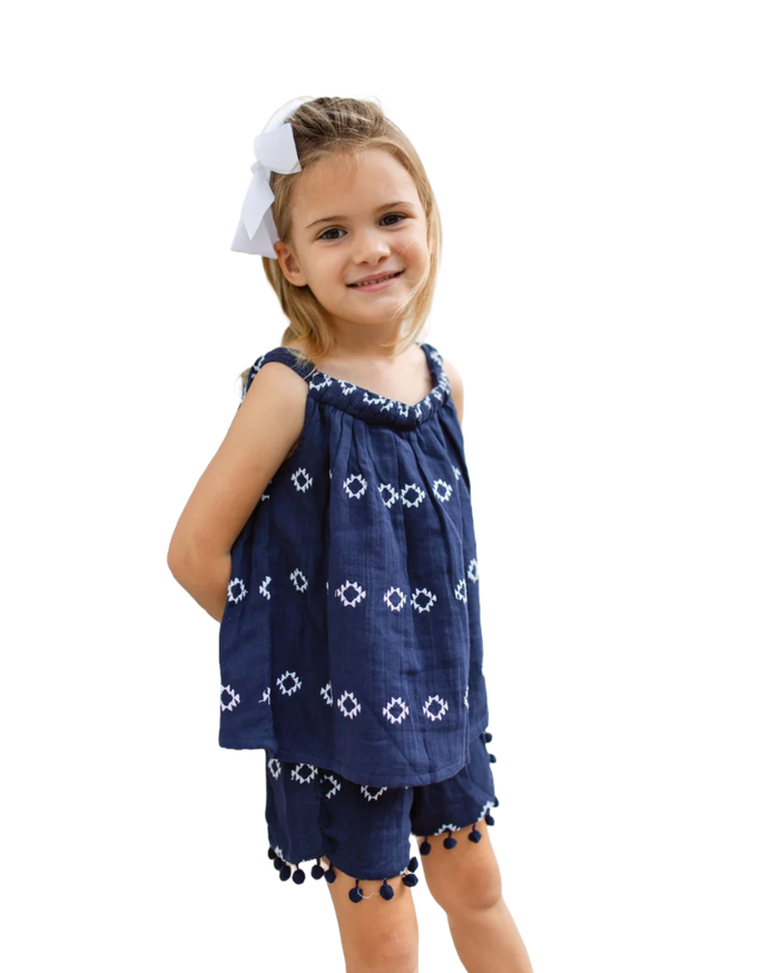 Colette Girl's Top And Short Set Navy Embroidery image 1