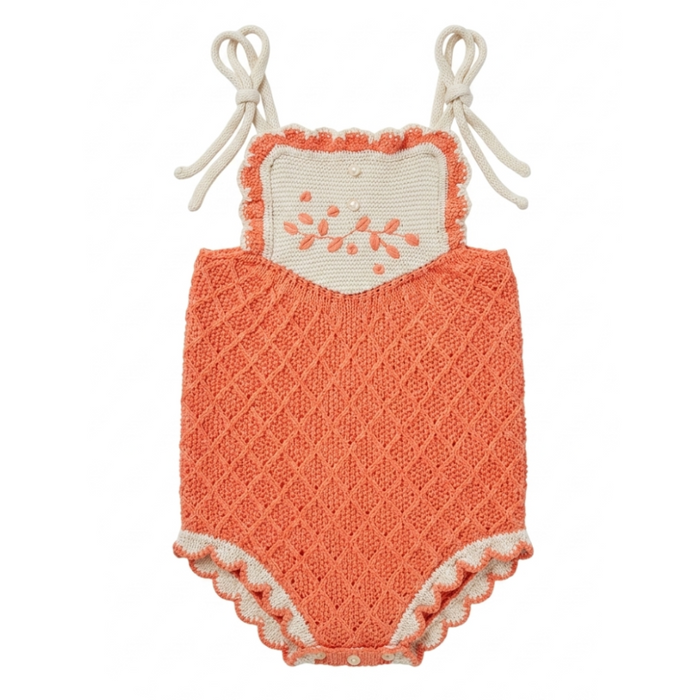 Coral Embroidered Romper