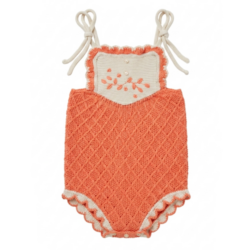 Coral Embroidered Romper