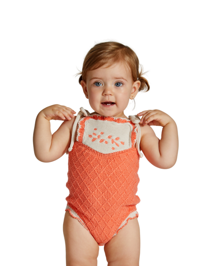 Coral Embroidered Romper image 0
