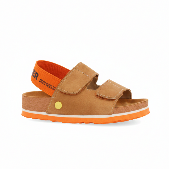 Courgis Boys Tan Footbed Sandals With Orange Details And Text image 1