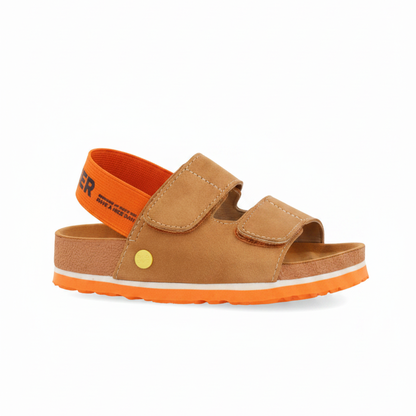 Courgis Boys Tan Footbed Sandals With Orange Details And Text image 1