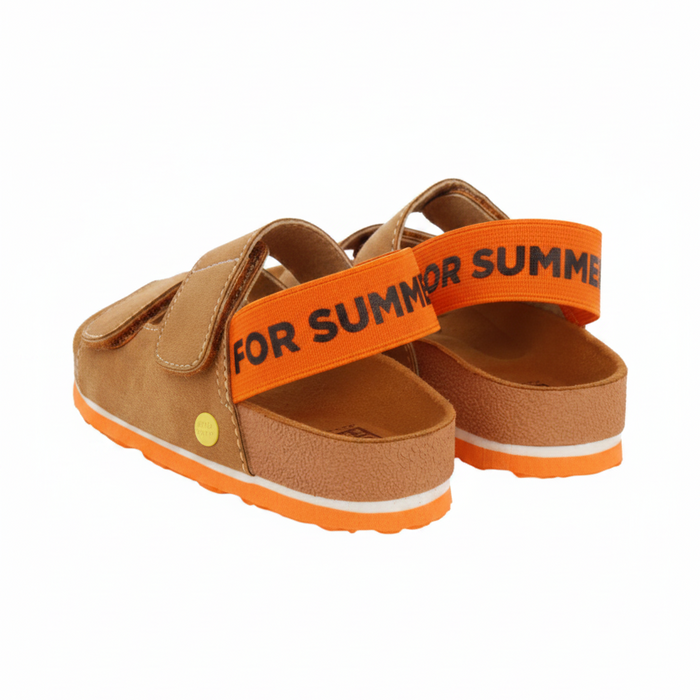 Courgis Boys Tan Footbed Sandals With Orange Details And Text image 2