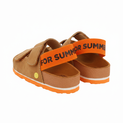 Courgis Boys Tan Footbed Sandals With Orange Details And Text image 2