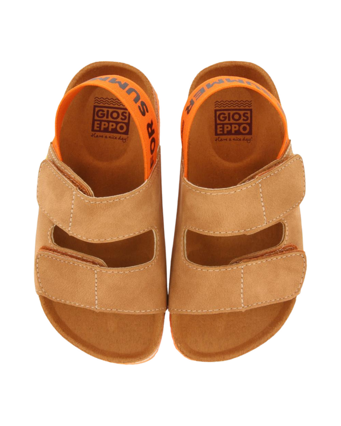 Courgis Boys Tan Footbed Sandals With Orange Details And Text image 3